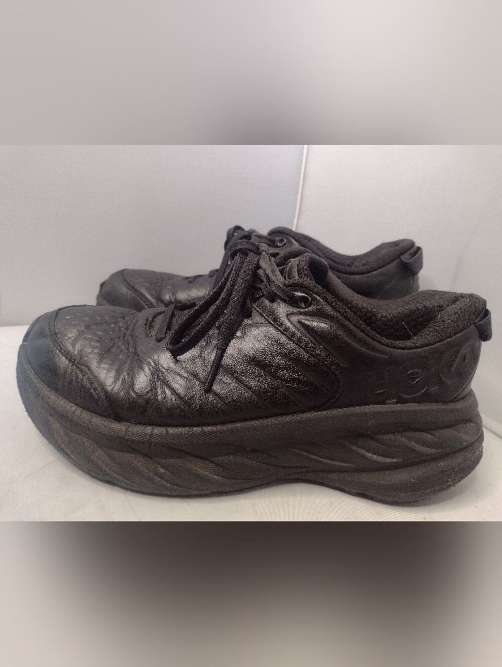 Hoka One One Bondi SR Women's Size US 7 Triple Black Leather Sneaker Shoes A21